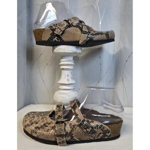 Grubin Womens Sandals Mules 38 Leather Snakeskin Comfort Bohemian Hippie Walking